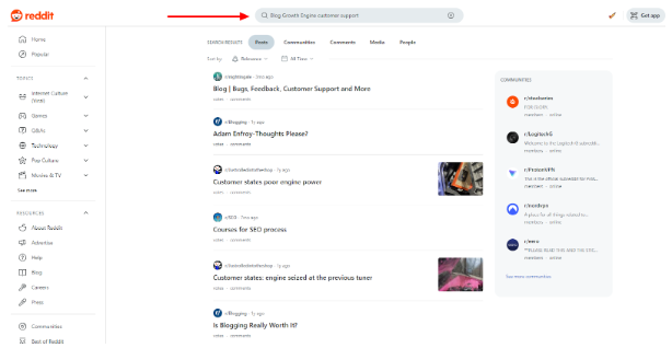 Blog Growth Engine Reddit- Customer support
